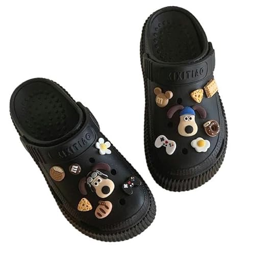 Clogs Frauen Sommer Weicher Soled Sandalen Süße Cartoon Hund Frauen Pantoffeln Clogs Outdoor Flip Flops-Schwarz-40-41 (Passform 39-40)