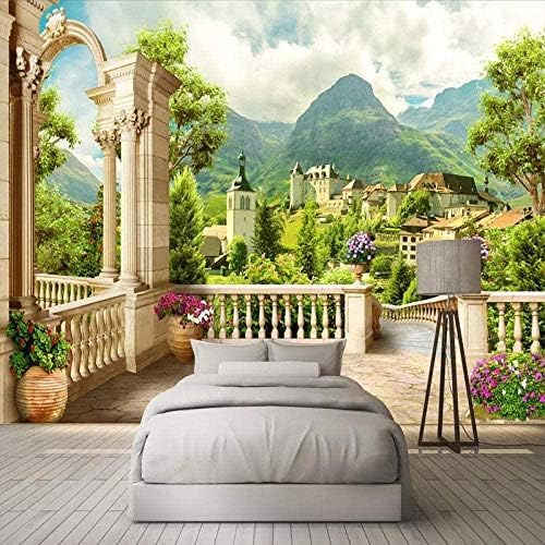 XLMING Porträt Römische Säulen Stadt Balkon Natur Landschaft 3D Tapeten Home Esszimmer Sofa Schlafzimmer Wohnzimmer TV Hintergrund-250cm×170cm