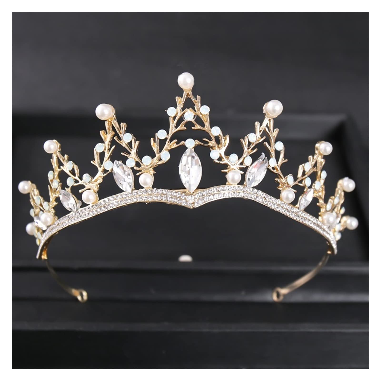 AIHEDOUJ Silber Farbe Kristall Krone Frauen Braut Hochzeit Strass Prinzessin Diadem Tiara Haarschmuck Zubehör Kopfschmuck (Größe: Silber) Stirnbänder (Größe: Gold)