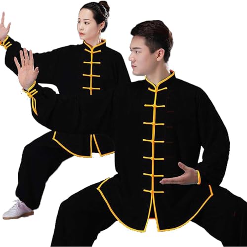 NERHWIVS Chinesische Kung Fu Tai Chi Kleidung Kampfkunst Taekwondo Wing Chun Uniform Herren- und Damenbekleidung,Black 1-L