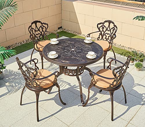 Set aus 4 Stühlen und rundem Tisch aus Aluminiumguss, Gartenmöbel-Sets für den Außenbereich für Esszimmer, Patio, Terrasse, Terrassendielen