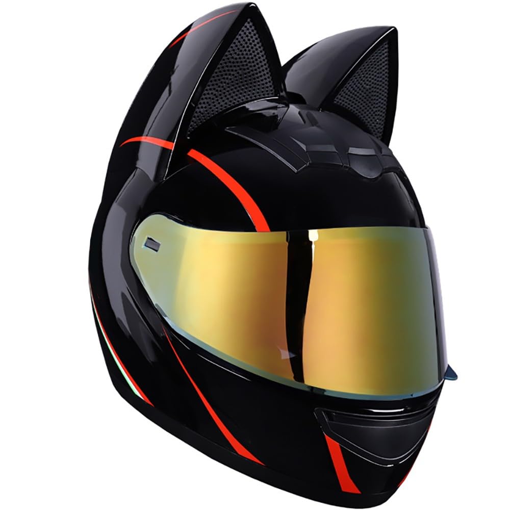 Motorradhelm mit ECE Genehmigt Herren, Fullface Helm mit Schirm Anti Fog Doppelvisier Motorrad Klapphelm Geschlossenen Motorradhelm Katzenohren für Damen Vollvisierhelm leise