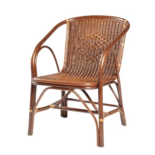 Rattan-Akzentstuhl Eleganter Loungesessel aus natürlichem Rattan mit Armlehne und handgeflochtener Rückenlehne – perfekt for den Innen- und Außenbereich, Rattan-Bistrostuhl for Terrasse oder Garten Se