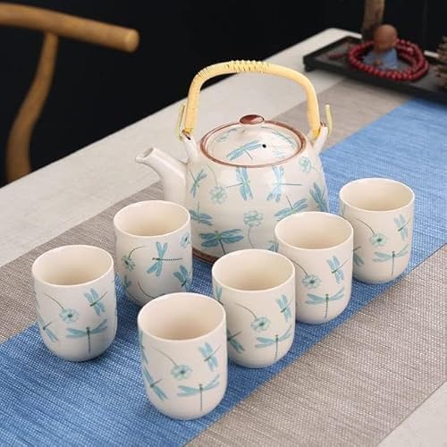 1 Kanne 6 Tassen kreatives Keramik-Tee-Set, handgefertigte Teekanne, Tasse, chinesisches Porzellan, Geschenk, GungFu Blumen-Tee, Teegeschirr, Büro, Reisen, Teegeschirr, Libelle, siebenteilig