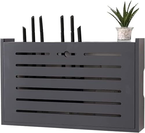 HUALU Router-Regal, kabelloses Router-Aufbewahrungsregal, wandmontierte WLAN-Router-Box mit Abschirmdraht und Steckdose, schwebendes Regal für die Drahtveredelung, Schwarz, Weiß, Weiß