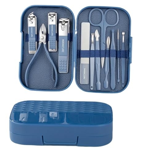 12-teiliges Nagelknipser-Set aus buntem Edelstahl, Maniküre-Werkzeug, Nagelknipser-Set, Pediküre-Pflege, Nagelhautzange, Reiseset for Nagelkunst(Blue)