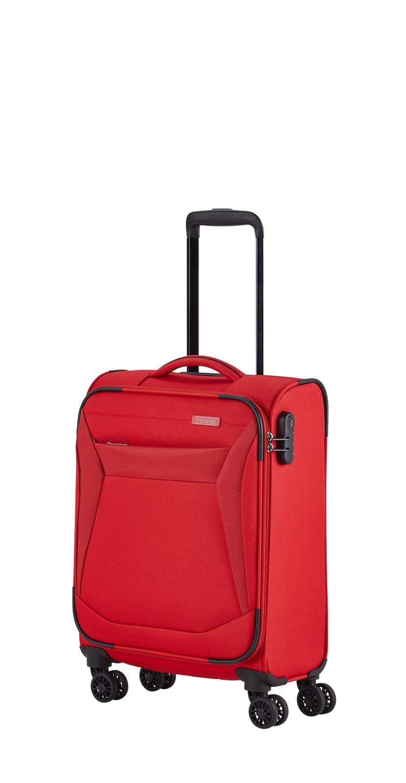 travelite 4-Rad Koffer Handgepäck Weichschale, IATA Bordgepäck Maß; Serie CHIOS, Trolley mit Kantenschutz + Aufsteckfunktion, 55 cm, 34 Liter, Rot