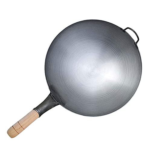 ZXFDMSWJ Wok aus Gusseisen, Woks und Bratpfannen, chinesischer Wok mit Rundboden-Wok, Rührpfanne, Bratpfanne, professioneller großer Wok, Mehrzweck-Wok, 38 cm/15 Zoll