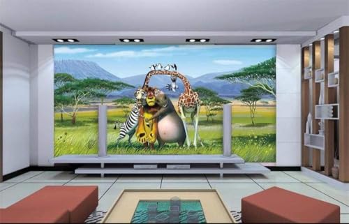 Grüne Weiden Tiere Giraffen Zebras 3D Tapete Poster Restaurant Schlafzimmer Wohnzimmer Sofa TV Dekorative Wand-150cm×105cm