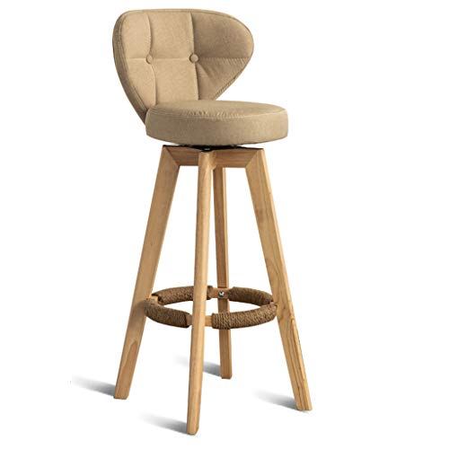 Barhocker Stuhl Barhocker Fußstütze mit Rückenlehne Drehsitz Beige Leinenbezug Frühstückshocker Esszimmerstühle für Küche, b, Café Barhocker mit Holzbeinen Tragkraft 150 kg (Holzsitzhöhe: 53 cm) Run