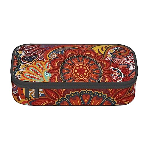 ZORIN Federmäppchen für Mädchen Jungen Große Kapazität Federmäppchen Vintage Indischer Batik Stil Floral Stifttasche Tragbare Make-up-Tasche für Schule Büro Studenten Teenager, Schwarz , Einheitsgröße, Münzbeutel