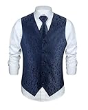 ENLISION Herren Paisley Weste Krawatte Einstecktuch Taschentuch Jacquard Weste Anzug Set