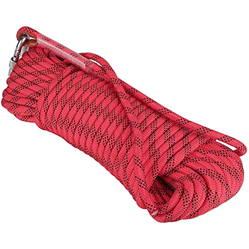 QHY Nylon Kletterseil 8mm Mit Karabiner Lagergewicht 2000kg Hochfestes Sicherheitsseil Für Outdoor Wandern Zubehör Sport Camping (Color : Red, Size : 60m*8mm)