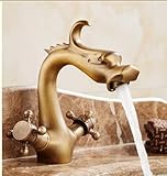 GVEXLUOQ Drache geschnitzter Becken-Wasserhahn, antike Bronze, Badezimmer-Waschbecken-Wasserhahn, Doppelgriff-Badezimmer-Mischbatterie, luxuriöser Waschbecken-Wasserhahn