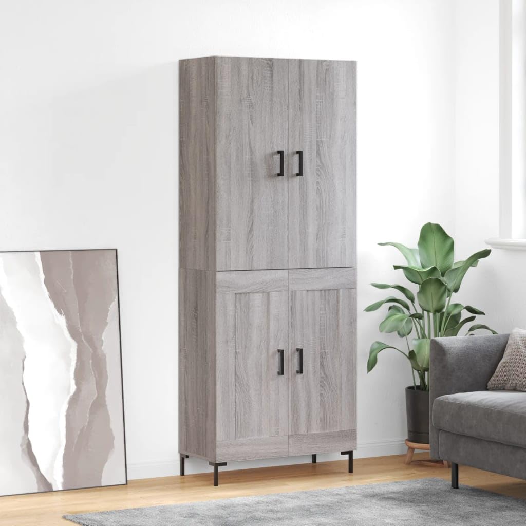 CCCINER Highboard Grau Sonoma 69,5x34x180 cm Holzwerkstoff,Eleganter HighboardSchrank mit viel Stauraum aus hochwertigem Holzwerkstoff