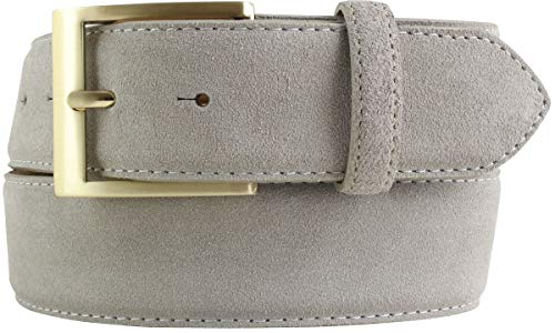 BELTINGER Jeans-Gürtel aus Veloursleder mit goldener Gürtelschnalle 4 cm | Velour-Ledergürtel 40mm | Herren-Gürtel Wildleder-Gürtel 4cm | Hellgrau 85cm