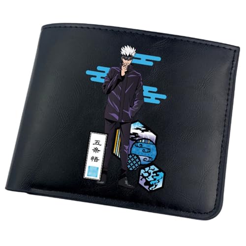 RYNDEX Jujut-su Kais-en Anime-Geldbörsen, Zweifach Gefalteter Geldbörse Klein, PU-Leder Geldbörse Brieftasche Wallet(Color:Black 4)