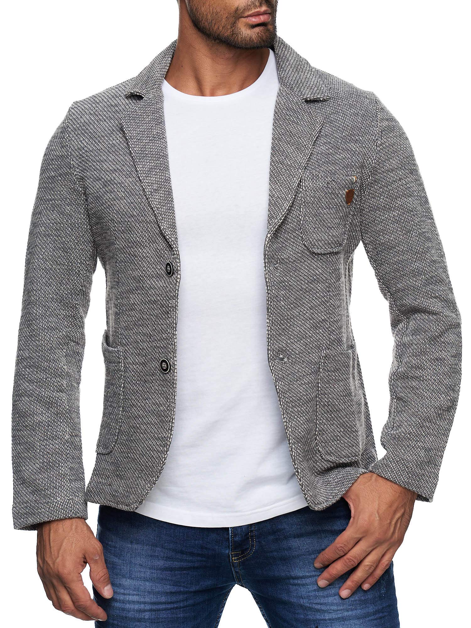 Reslad Herren-Sakko Sportlich Jakett Anzug Jacke Slim Fit Freizeit Blazer-Herren RS-1421 Grau XL