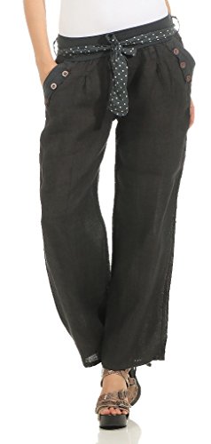 Mississhop 269 Damen Leinenhose Freizeithose 100% Leinen Hose Elegante Stoffhose Graphit XL