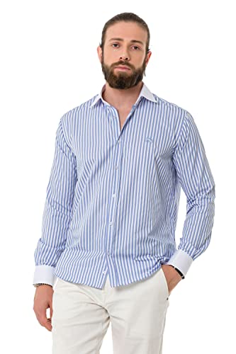 Cipo & Baxx Herren Leinen Hemd Langarm Freizeithemd Standardkragen CH192 Blau L