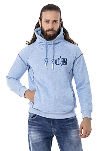 Cipo & Baxx Herren Sweater Hoodie Schalkragen Print Sweatshirt Langarm Pullover CL529 Blau XXL