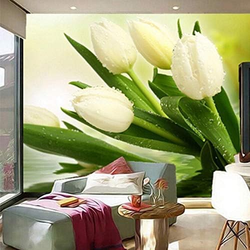 XLMING Frische Weiße Tulpen Küche Esszimmer Arbeitszimmer Wohnzimmer TV Hintergrund Wand 3D Tapete-250cm×170cm