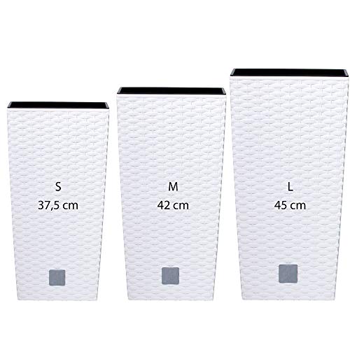 Wellhome Prosperplast 3er Pack hohe Blumentöpfe (11,4/16,3/19 Liter) Rato Square aus Kunststoff in weiß mit Einsatz, kleines Set