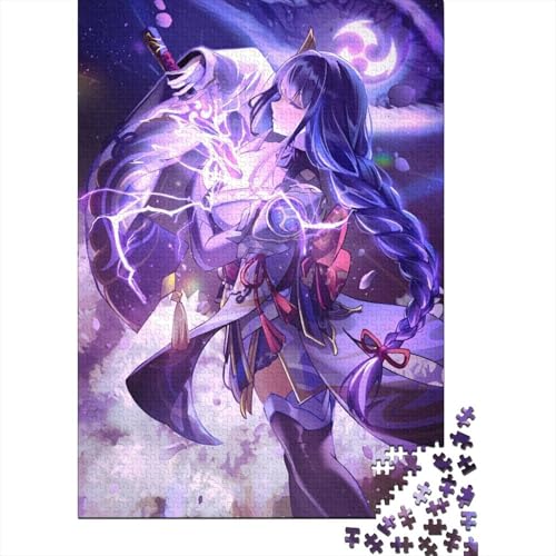 Genshin Impact Raiden Shogun Holzpuzzle Puzzles für Erwachsene und Teenager Schwierige, anspruchsvolle Puzzles 1000 Teile Geburtstagsgeschenk Geschenke für Erwachsene (Größe: 75x50cm)