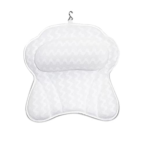 AIHEDOUJ Für Badewanne 6 Saugnäpfe Home 3D Air Mesh Spa mit Haken Badewanne Kissen Kopf Hals 3D Mesh Saugnapf Badewanne Kissen, weiß