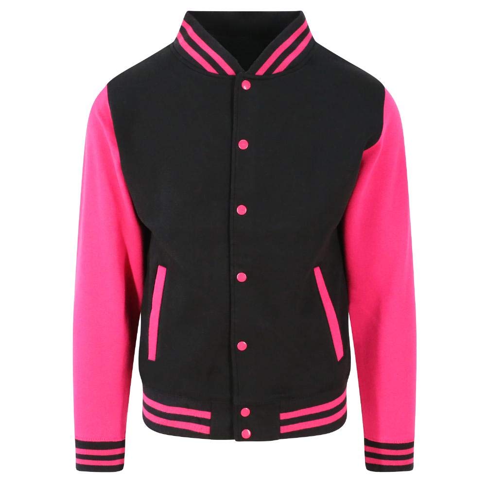 Just Hoods College Jacke 'Varsity Jacket, Tiefschwarz/Hot Pink, XS