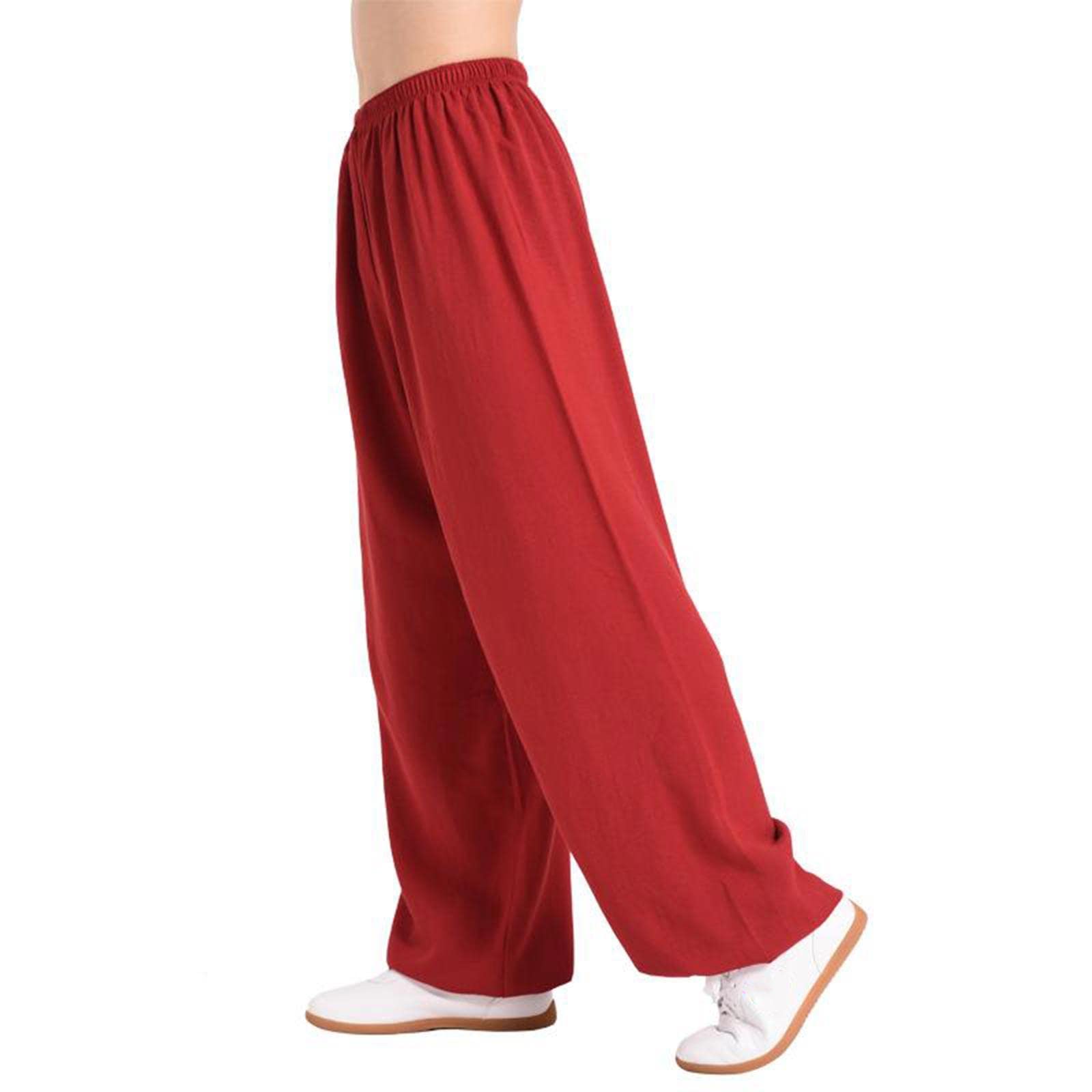 ZEDDG Kung Fu Hosen Tai Chi Und Wing Chun Yoga Hose Pilates Kampfsport Herren Damen Haremshose Dance Fitness Sport Trainingshose,Red-L