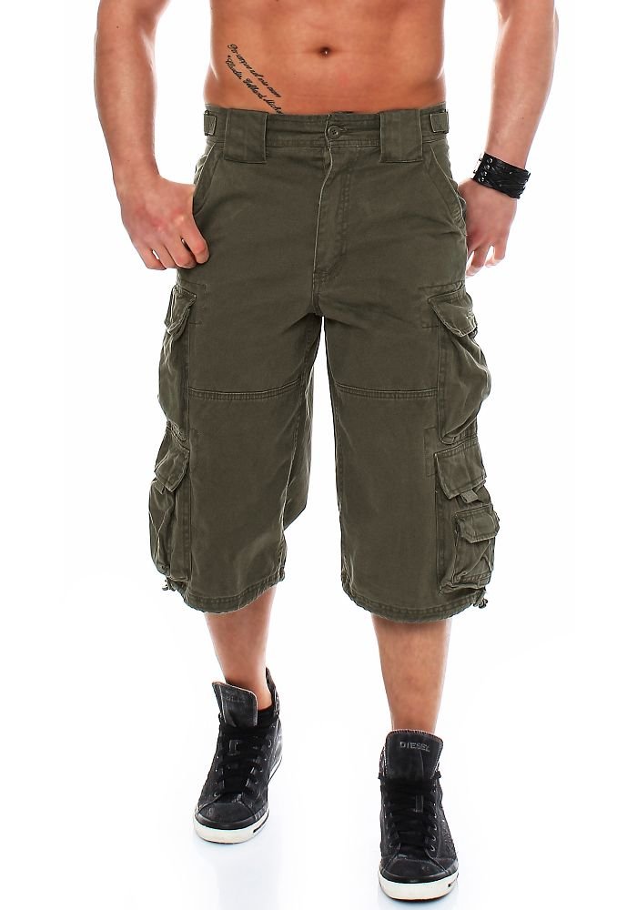 Jet Lag Cargo Shorts 007 B mit Seitentaschen in schwarz beige Cement Navy Olive Jeans (5XL, Olive)