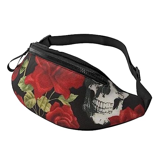 HSJFS Modische Hüfttasche mit schönem Blumendruck, verstellbare Hüfttasche, lässige Brusttasche, Rose Skull, Einheitsgröße