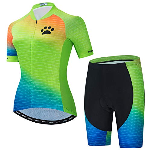 Hotlion Damen Radtrikot Set Kurzarm Fahrradbekleidung mit Tasche