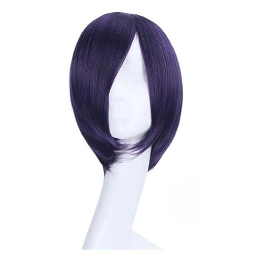 WCCNKK Tokyo Ghoul Touka Kirishima Cosplay Perücke + Perückenkappe, Lila Schwarzes Kurzes Haar, Geeignet Für Halloween, Party, Karneval, Halloween-Dekorationszubehör, Anime-Geschenk