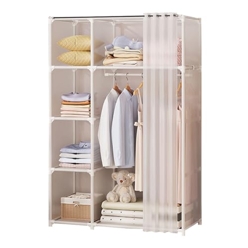 Kleiderschrank Tragbarer Canvas-Kleiderschrank mit Kleiderstange, Regalen, Kleiderschrank-Aufbewahrungsorganizer für Schlafzimmer, Wohnzimmer, robust und langlebig, Weiß, 103 x 42,5 x 160 cm