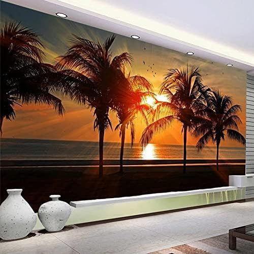 XLMING Schöner Strand Kokosnussbaum Sonnenuntergang Natur Landschaft Wand 3D Tapete Home Dekoration Wohnzimmer Sofa Schlafzimmer Tv Hintergrund Wand-300cm×210cm