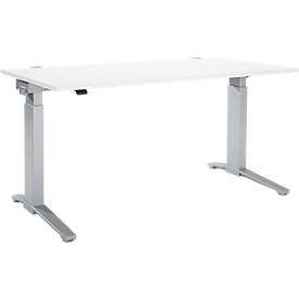 Schäfer Shop Genius Schreibtisch PLANOVA ERGOSTYLE, elektrisch höhenverstellbar, Rechteck, C-Fuß, B 1600 x T 800 x H 715-1182 mm, weiß/weißaluminium