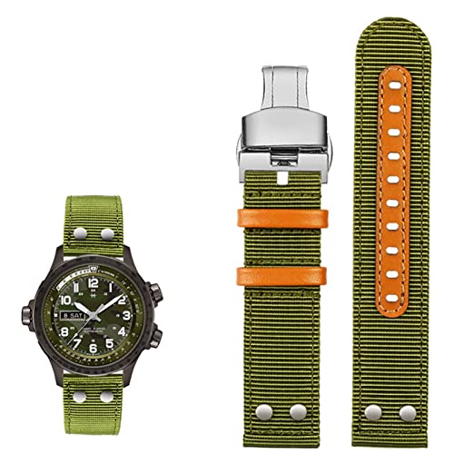 SCRUBY Für Hamilton Khaki Aviation Watch H77616533 H70615733 Wachriemenmänner Watchband Beyond Wind Speed ​​Series Nylon Canvas 20mm 22 mm(Green silver fold)