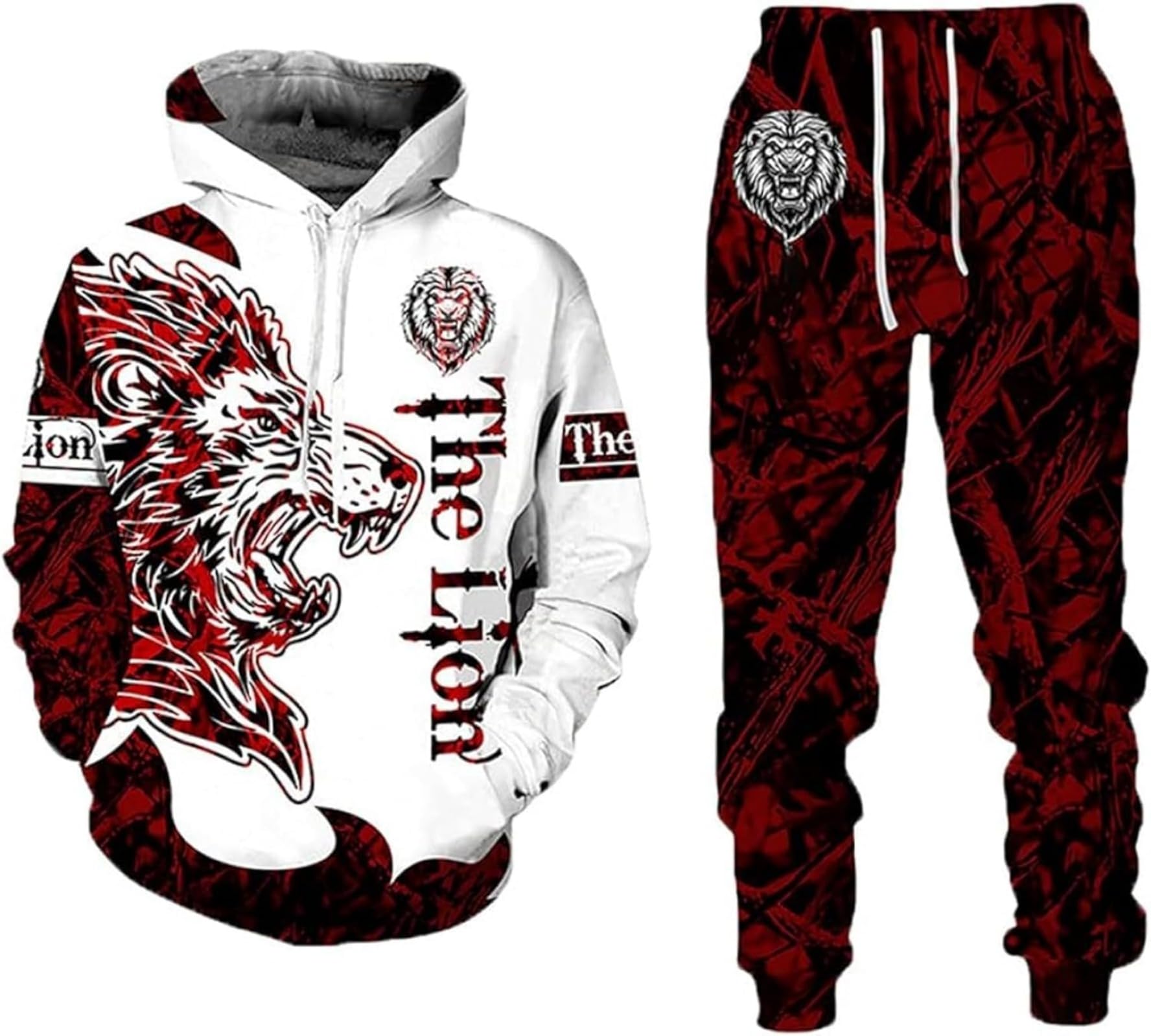 RIAAJ 3D Herren Lion Tiger Colour Jogging Anzug Trainingsanzug Sportanzug Fitness Sporthose Hose Hoodie (A4,4XL)