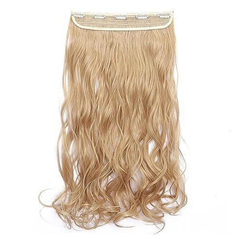 Clip-in-Haarverlängerungen Synthetische Haarverlängerungen, 24-Zoll-Haarverlängerungen, lange gewellte Damen-Clip-in-Haarverlängerungen in einem Stück, Schwarzbraun, Fake-Clip-Haarteil for Frauen Clip