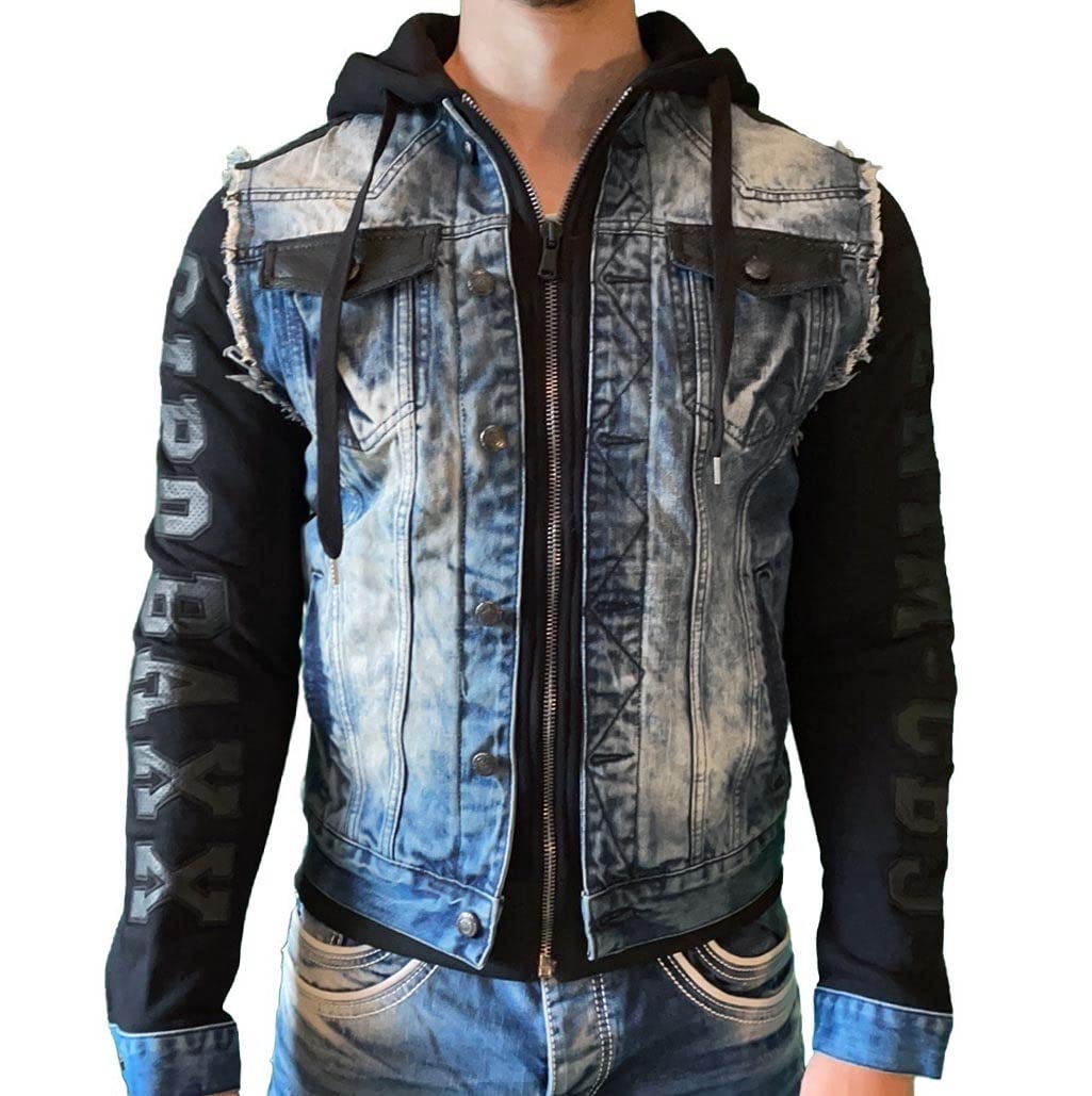 Cipo & Baxx Herren Denim Jeans Jacke Sweatjacke Übergangsjacke mit Kapuze Blau L