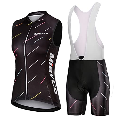 Radsportanzug Damen Fahrradweste Anzug|Radtrikot Ärmellos Set|Fahrradbekleidung Radweste Frauen Sommer,Atmungsaktiv MTB Fahrradtrikot Sleeveless Oberteil und Radhose mit 19D Gel Sitzpolster(14,S)