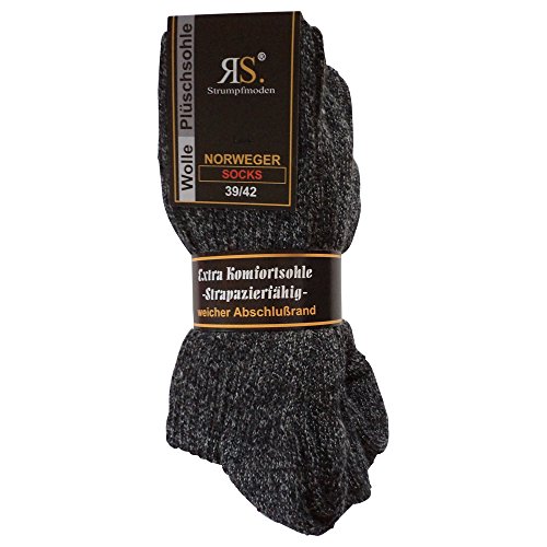 Gesundheitsstrumpf 6 Paar Norweger Socken ohne Gummi Diabetikersocken Wolle Ohne Gummizug Plüschsohle (43-46, Anthrazit)