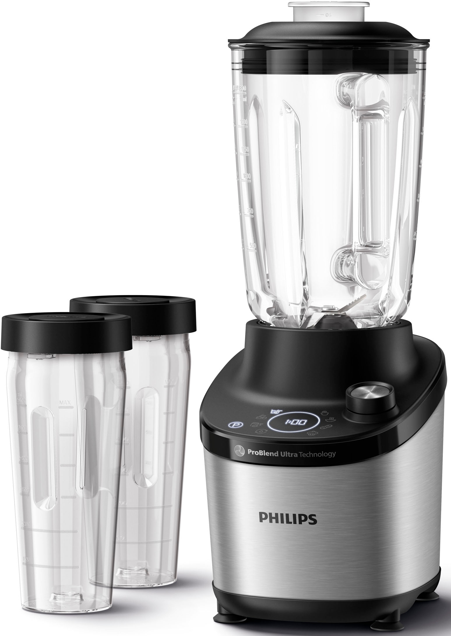 Philips 7000 Series Hochleistungsmixer – 1500 Watt, 2 Liter, ProBlend Ultra Technologie, Schnellauswahlprogramme, NutriU Rezepte, Quick Clean-Funktion, 2 Tritan-Becher im Lieferumfang (HR3760/10)