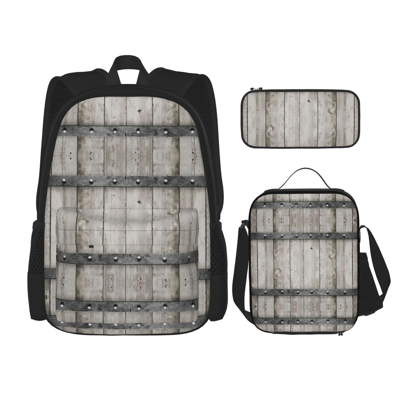 WURTON Barn Door1 Bedruckter trendiger Rucksack, Tasche, Lunchbox und Federmäppchen, 3-in-1, verstellbares Rucksack-Set