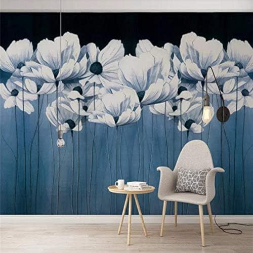 XLMING Abstrakt Minimalistische Malerei Hellblaue Blumen 3D Tapeten Home Esszimmer Sofa Schlafzimmer Wohnzimmer TV Hintergrund-150cm×105cm