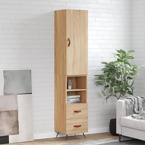 CCCINER Highboard Sonoma-Eiche 34,5x34x180 cm Holzwerkstoff,Stilvolles Highboard in SonomaEiche für Ordnung und Eleganz in deinem Wohnzimmer