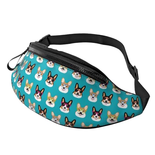 HSJFS Country Farm bedruckte modische Hüfttasche, verstellbare Hüfttasche, lässige Brusttasche, Süße Corgi-Gläser und Schnurrbärte, Einheitsgröße