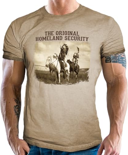 T-Shirt im vintage retro Used Look für Western und Indianer Fans: Indian Homeland Security